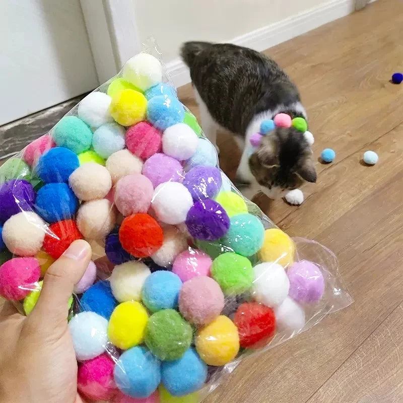 Cat Toys Interactive, 50pcs Pom Pom Puff Balls with Launcher