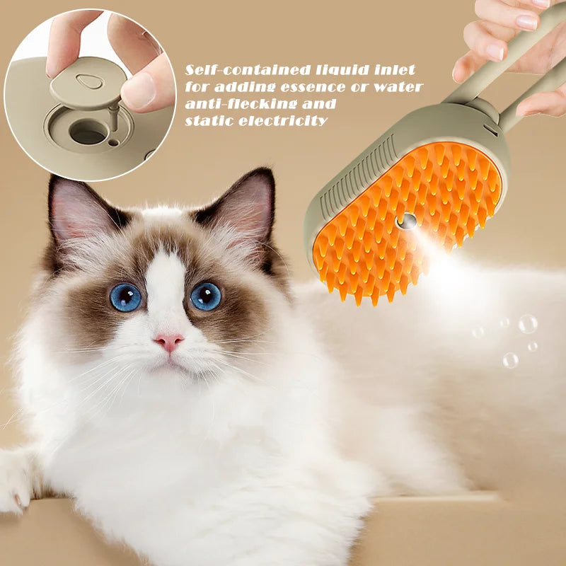 Pet Steam Brush Cat Dog Cleaning Steamy Spray Massage Beauty Comb 3 In 1