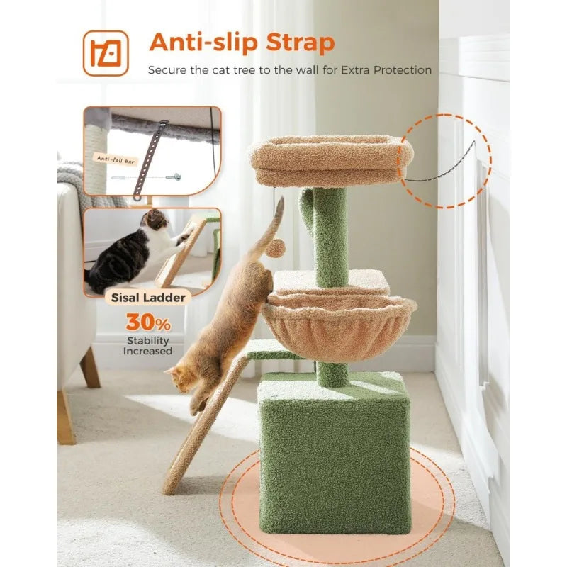 Cactus Tree for Indoor Cats, Cute Condo with Cat Tower with Sisal Scratching Ramp