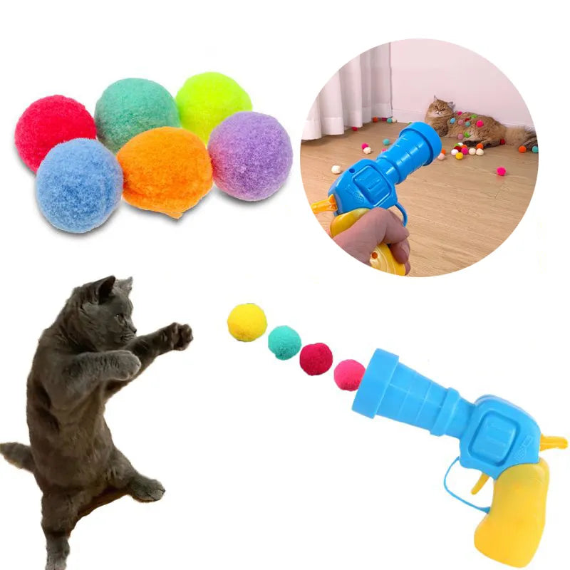 Cat Toys Interactive, 50pcs Pom Pom Puff Balls with Launcher