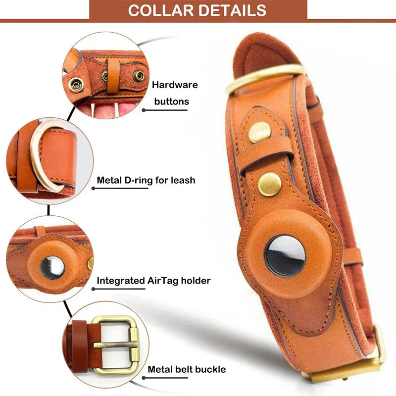 Leather Collar with Apple AirTag Holder - Keep Your Dog Protected