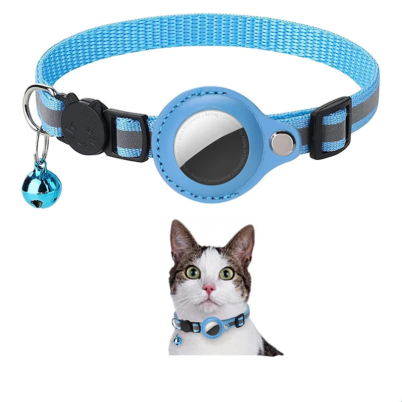 Pet Airtag tracker protective cover with reflective bell collar for loss prevention