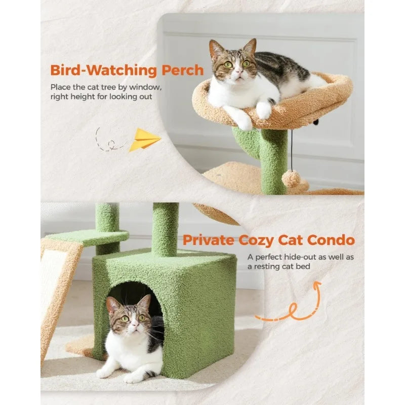 Cactus Tree for Indoor Cats, Cute Condo with Cat Tower with Sisal Scratching Ramp