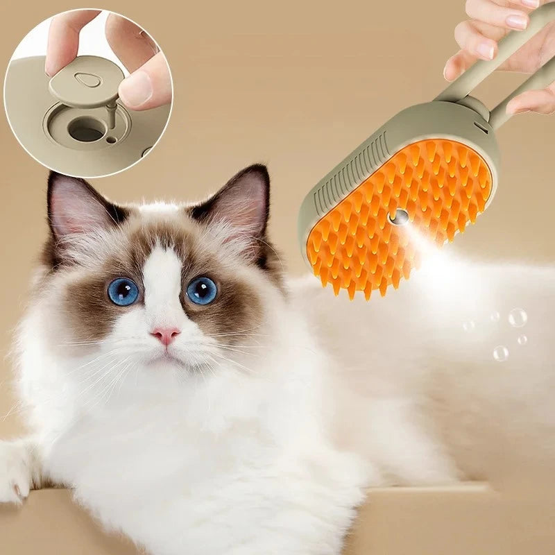 Pet Steam Brush Cat Dog Cleaning Steamy Spray Massage Beauty Comb 3 In 1