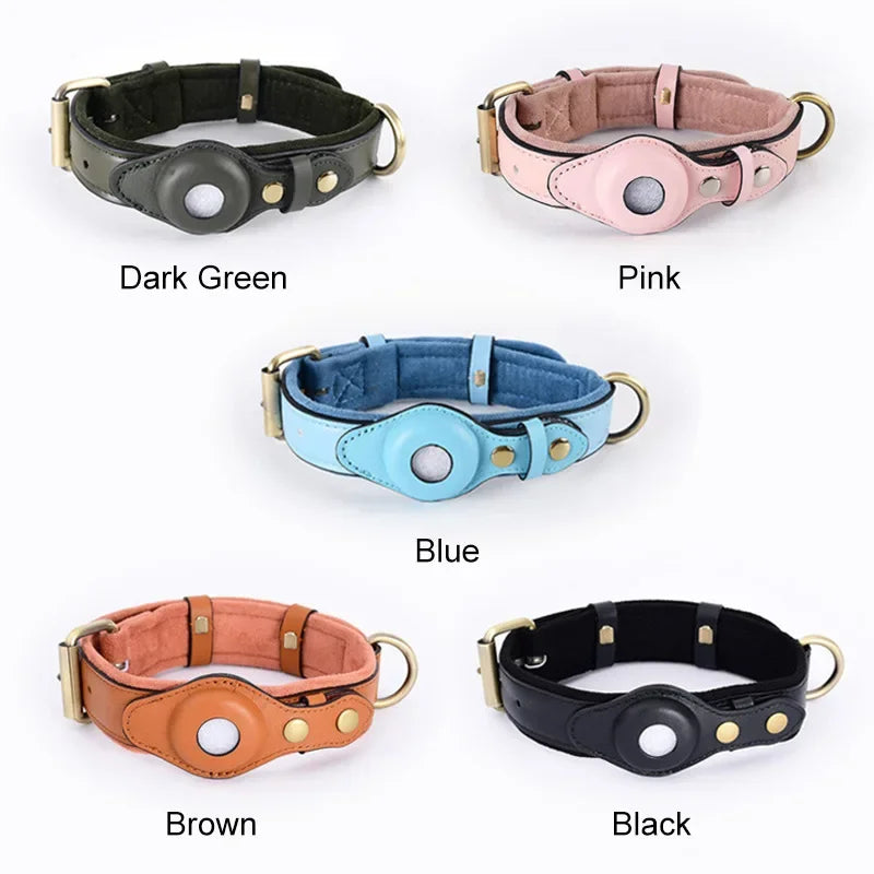 Leather Collar with Apple AirTag Holder - Keep Your Dog Protected