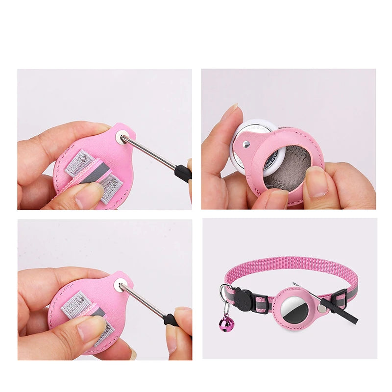 Pet Airtag tracker protective cover with reflective bell collar for loss prevention