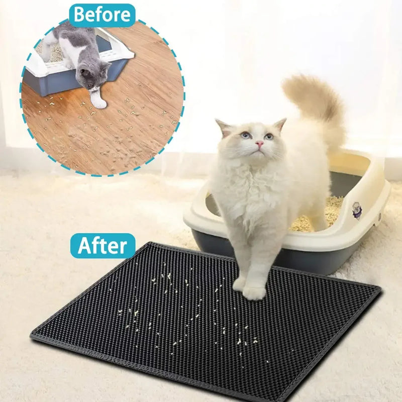 Make your cat's life easier with our sand mat: double-layered, waterproof, non-slip, and washable