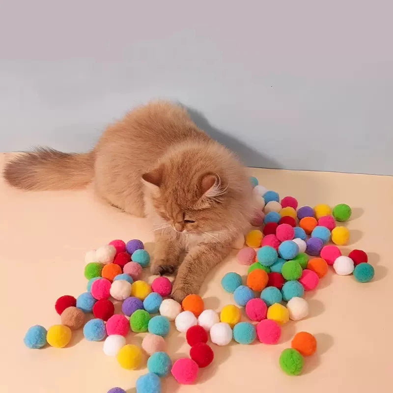 Cat Toys Interactive, 50pcs Pom Pom Puff Balls with Launcher