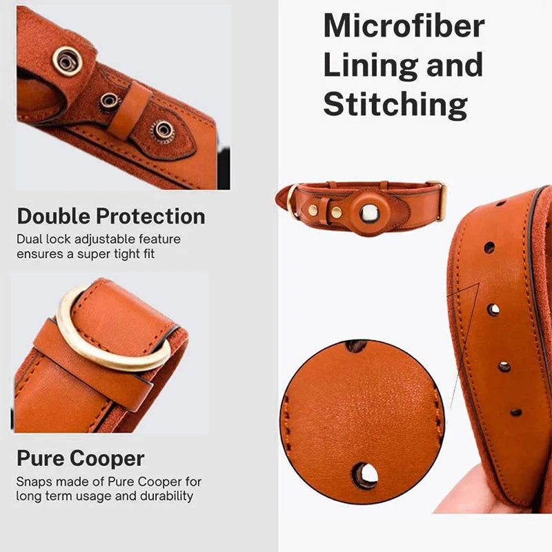 Leather Collar with Apple AirTag Holder - Keep Your Dog Protected