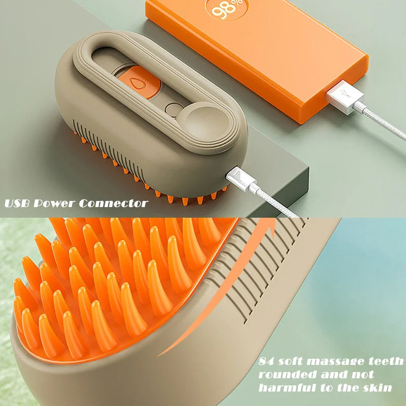 Pet Steam Brush Cat Dog Cleaning Steamy Spray Massage Beauty Comb 3 In 1