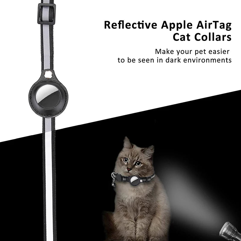 Pet Airtag tracker protective cover with reflective bell collar for loss prevention