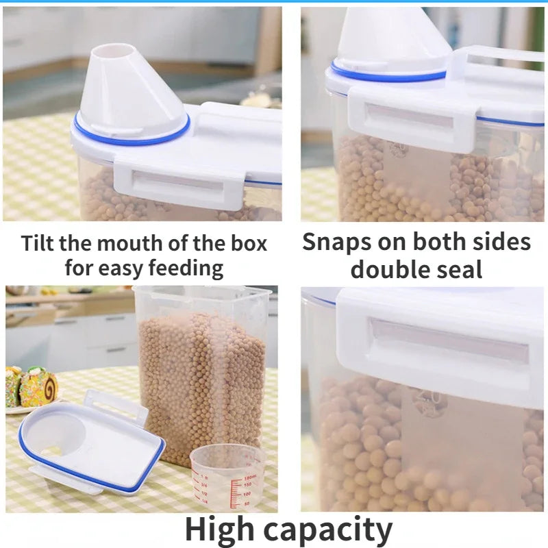 Sealed Plastic Container for Dog and Cat Food. Capacity: 1.5kg/2kg. Includes Measuring Cup