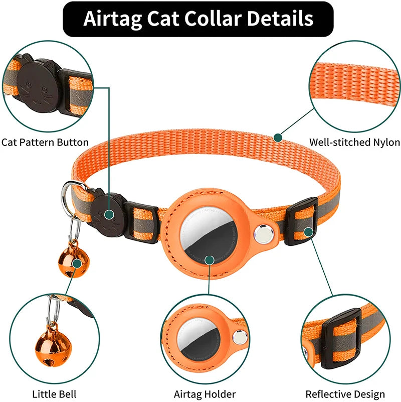 Pet Airtag tracker protective cover with reflective bell collar for loss prevention